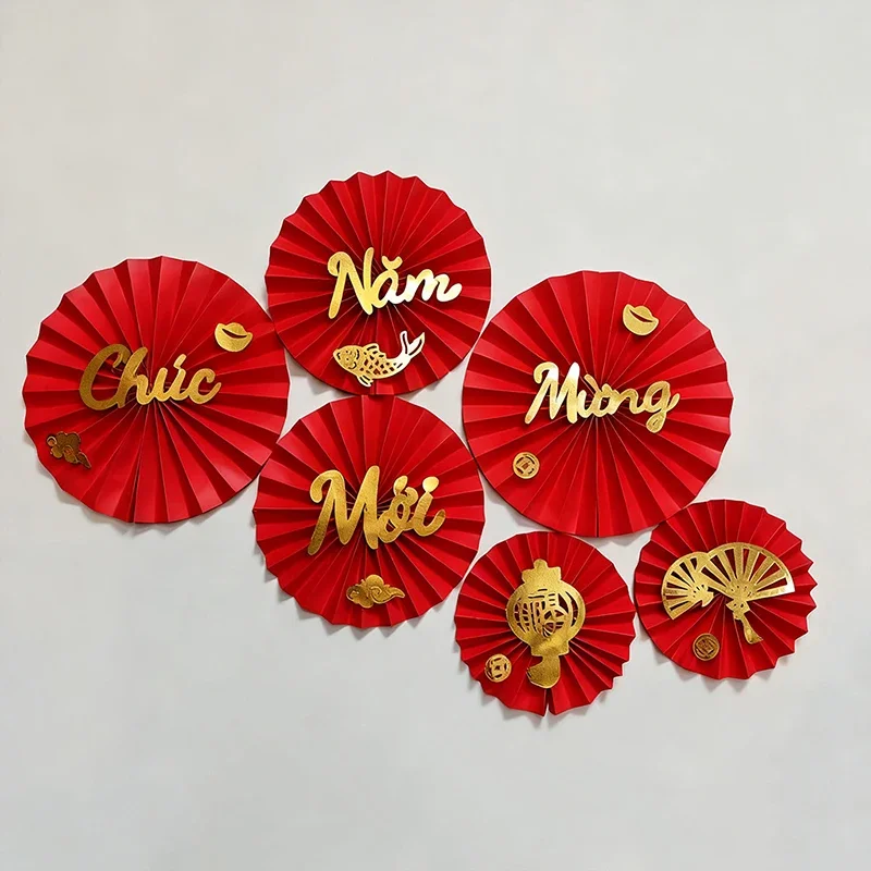 Vietnamese Spring Festival Decorations New Year Paper Fans and Suitable for Holiday Living Room Display Flowers Hanging Ornament - Image 3
