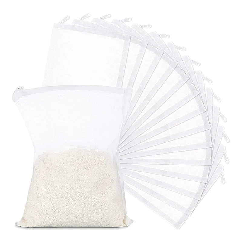 A84M-15PCS Aquarium Mesh Media Filter Bags, Nylon Media Filter Mesh Bags With Zipper (For Particulate Carbon), Bio Balls