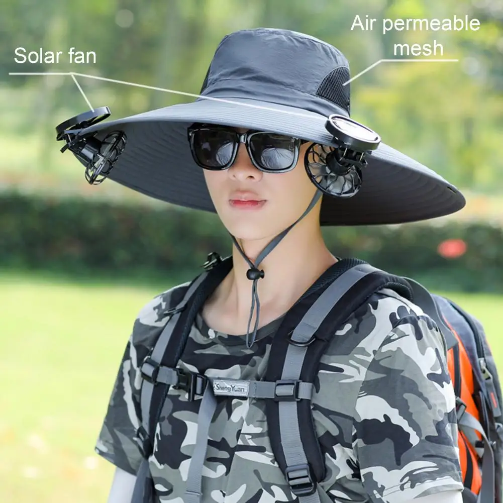 

Solar Fan Hat UPF 50+ UV Protection Hat With Dual Cooling Fans Breathable Summer Outdoor Activities Fishing Wide Brim Sun Cap