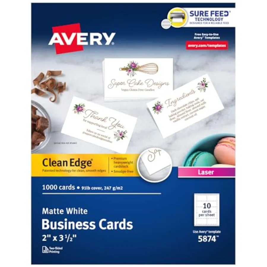 

Clean Edge Printable Business Cards with Sure Feed Technology 2" x 3.5" White 1 000 Blank Cards for Laser Printers 5874