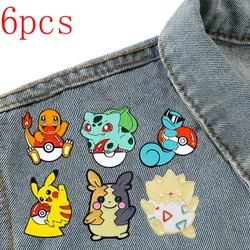 6styles/set Pokemon Cartoon Brooch Pikachu Charmander Cute Lapel Pin Clothes Collar Backpack Badge Accessories Decoration Gifts