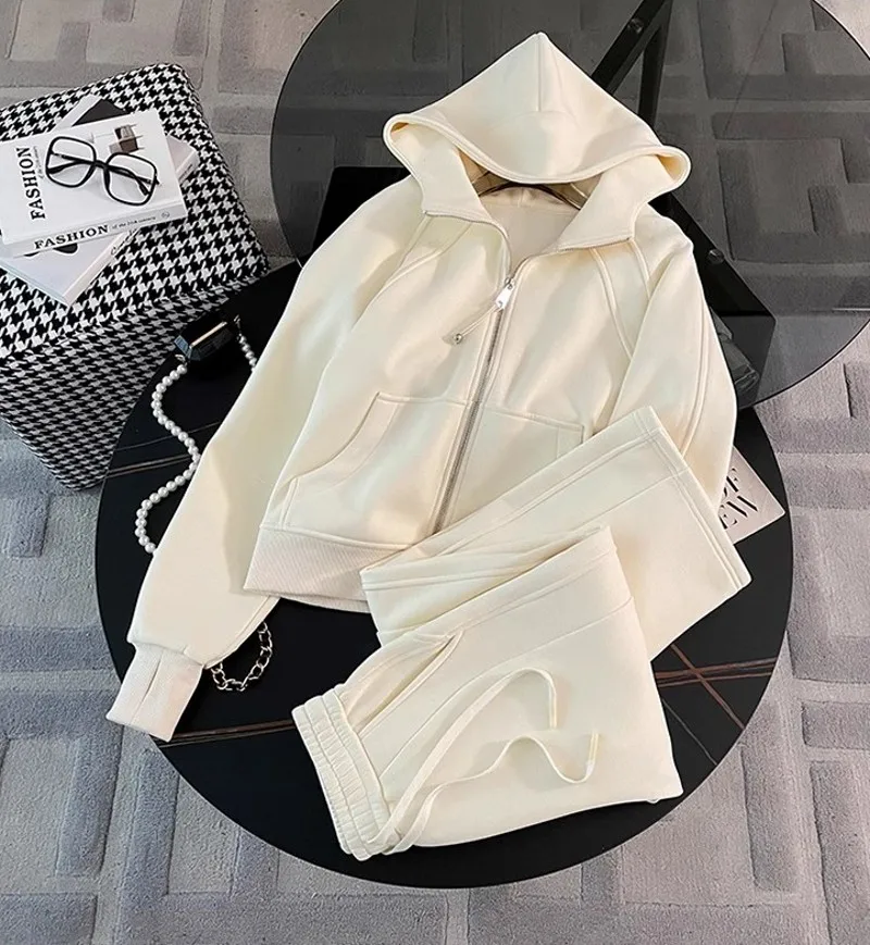 Frauen Laufsport-Set Fleece Strickjacke Mit Kapuze Sweatshirt Zwei Stück Set Trainingsanzug Gym Fitness Jogging Outdoor Training Sets – Detail 3