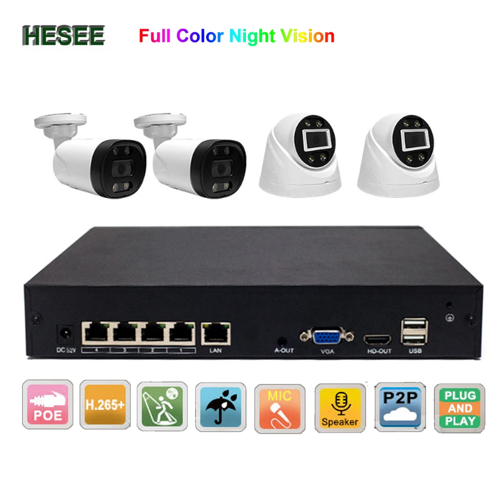 

HESEE Security Camera System POE 5MP 4MP NVR Kit Outdoor IP Cameras H.265+ Waterproof Bullet Dome CCTV Video Surveillance