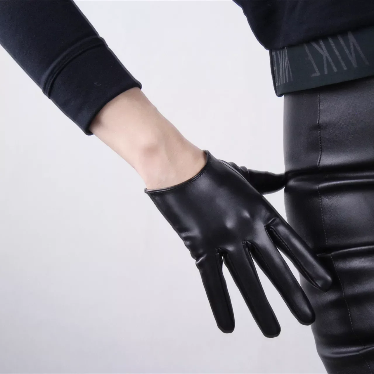 

Women's Half Palm GLOVES Super Short 16CM Black Faux Leather Halloween Dressing Costume Cosplay Motor Driving Motorcycle Glove