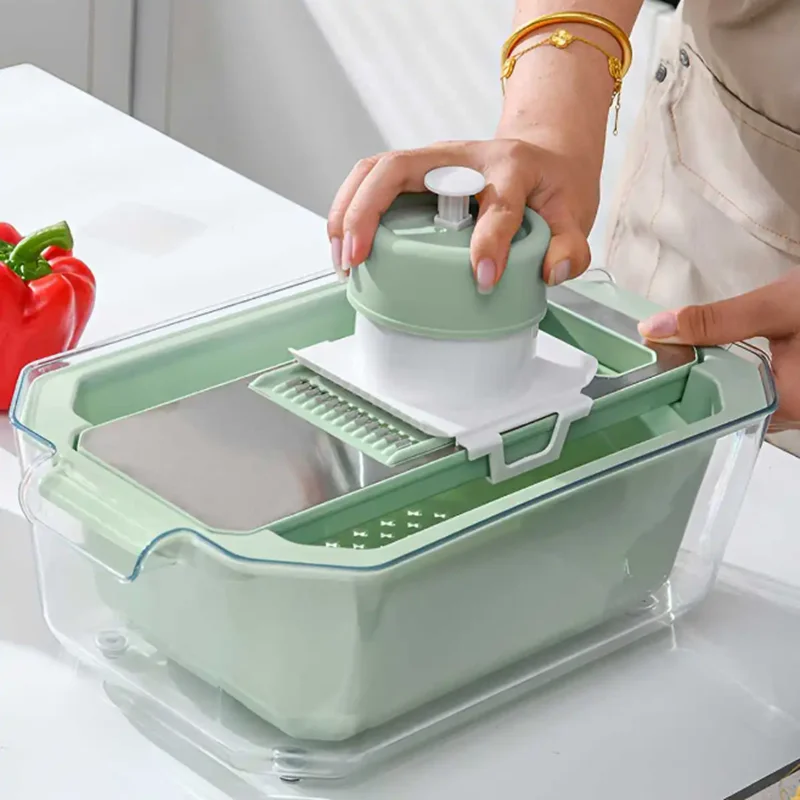 

Manual Vegetable Slicer With Container Multifunctional Kitchen Cutter Food Choppers Stainless Steel Shredder Grater