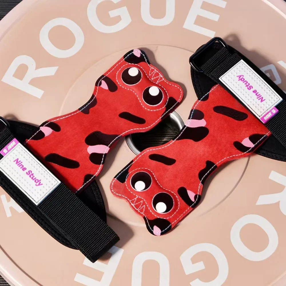 

Пара кожаных нескользящих фитнес-ремней для тяги с регулировкой, с дизайном «Большие кошачьи глаза» и милым животным принтом