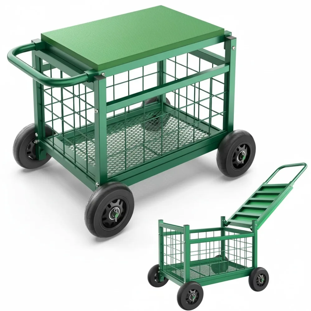 

Upgraded Rolling Garden Work Seat with Wheels, Heavy Duty Gardening Cart Stool for Seniors Lawn Patio