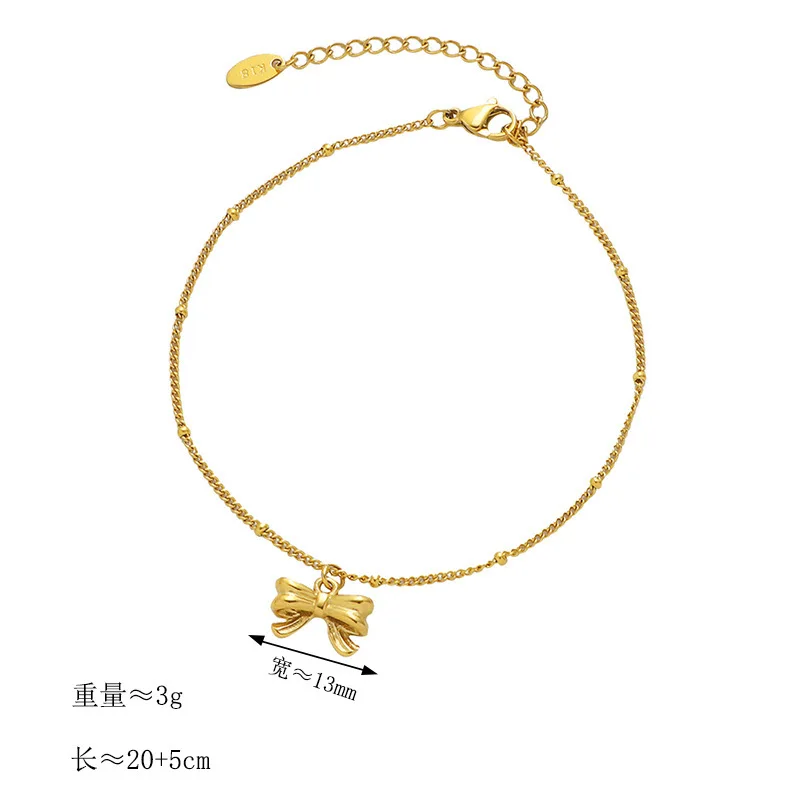 Bow 18K Gold Plated Titanium Steel Anklet,Fade‑Resistant Women Foot Chain