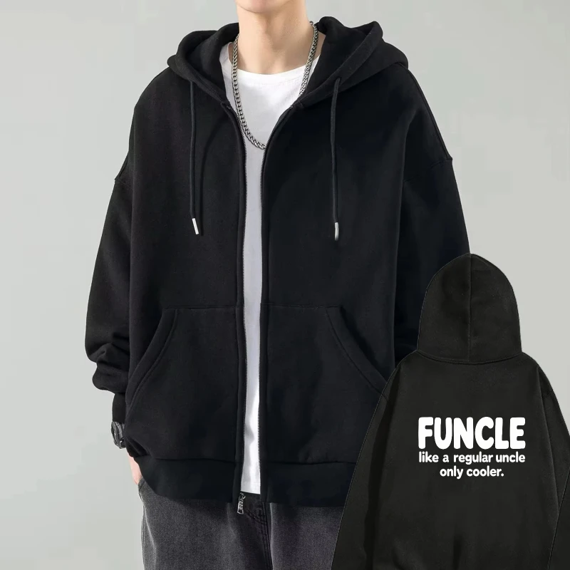 

Mens Hooded Jacket Black FUNCLE Like A Regular Uncle Only Cooler Printed Zip Up Sweatshirt Casual Streetwear Outwear for Men