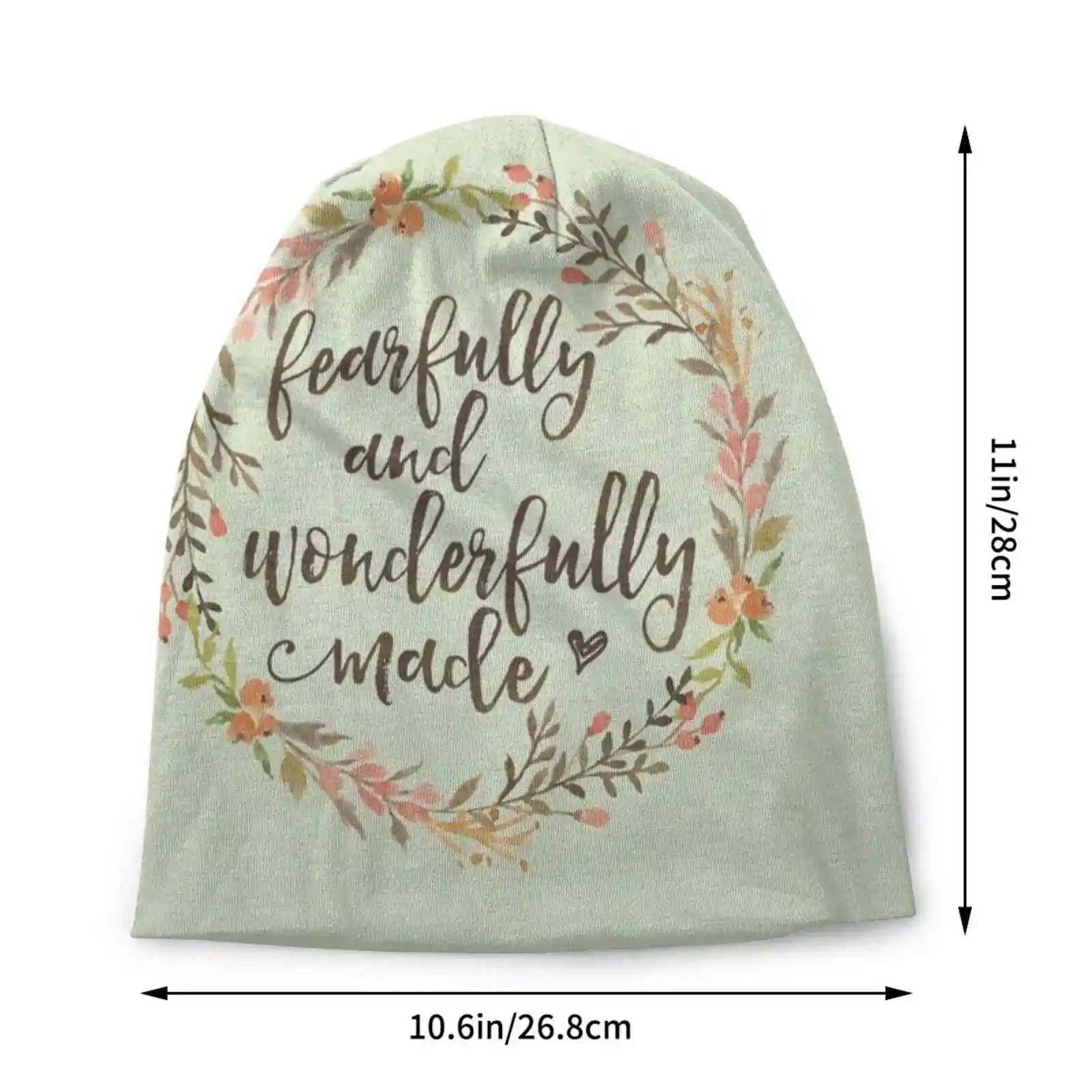 Fearfully And Wonderfully Made Knitted Hat Warm Beanie Outdoor Caps Hand Lettering Fearfully And Wonderfully Made Floral Wreath