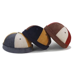 Top Corduroy Docker Cap Without Visor Splice Color Brimless Beanies Cap Hats Dome Vintage Winter Autumn Warm Outdoor Hip Hop Hat