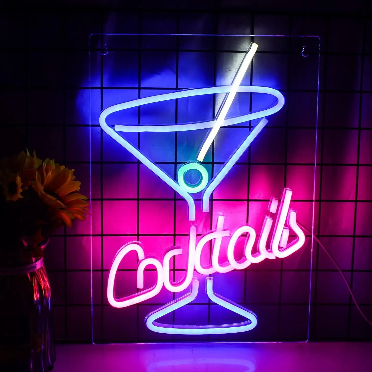 Cocktails Neon Signs USB Powered On/Off Switch Led Neon Bar Signs Hanging Art Wall Decor Night Light for Beer Bar Club Party