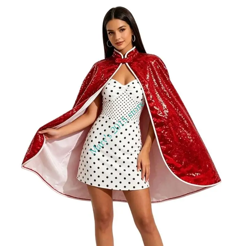 Christmas Capes Holiday Costume Cloak Cover with Neck Tie Closure, Size Polyester Party Layer for Stage and School Use