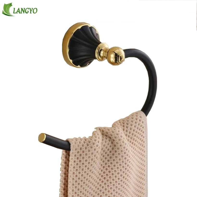 

Luxury quality Black/Golden Wall Mounted Zinc-Alloy Toilet Towel Ring Bath Towel Holder Bathroom Accessories Bath Hardware