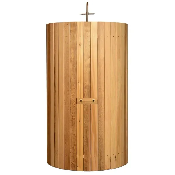 Nordic Style Curved Outdoor Shower Cabin, Natural Cedar Wood Enclosure with Complete Fixtures
