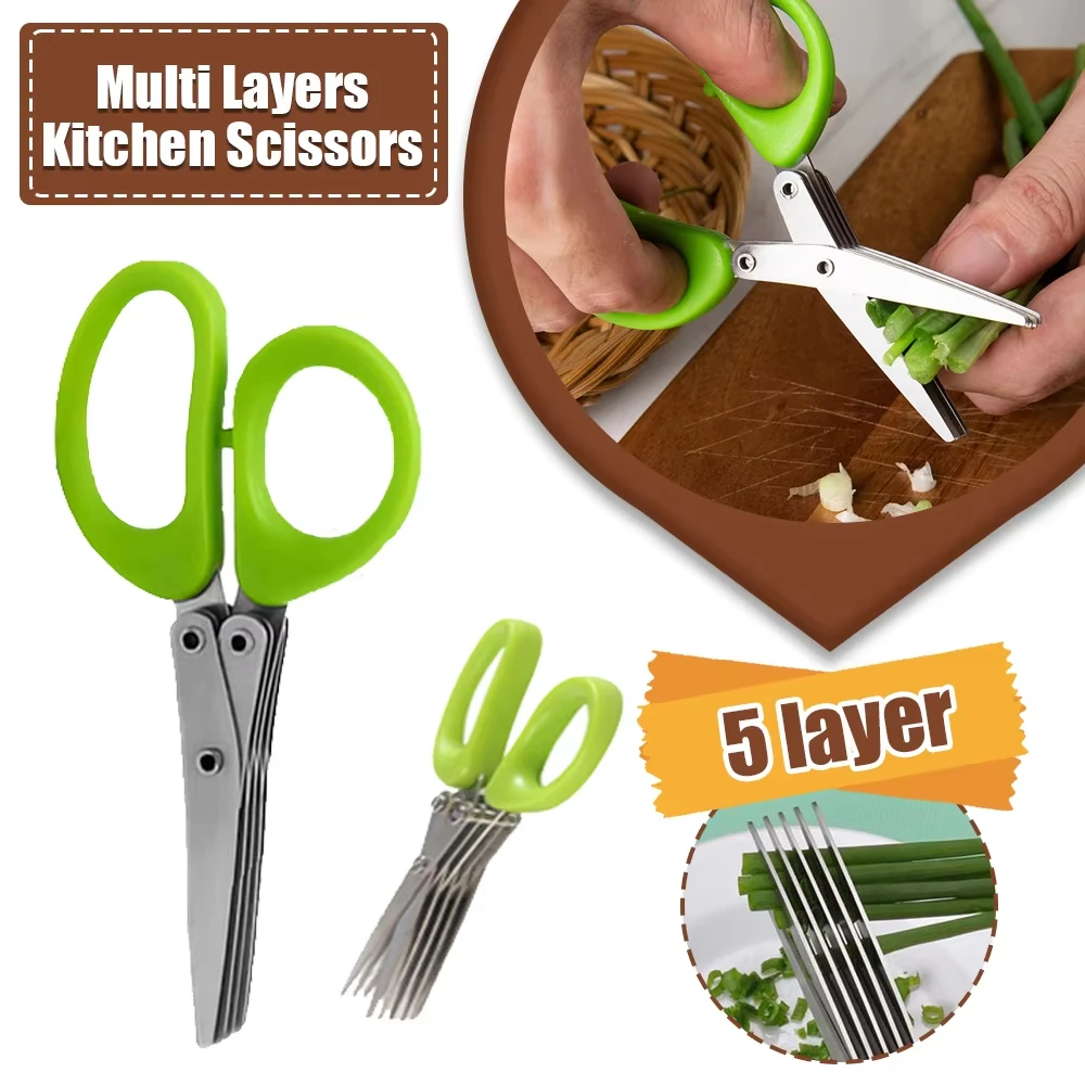 5 Layers Stainless Steel Multi Layer Kitchen Scissors Chopped Green Onion Vegetable Cut Herb Spices Scissors Cooking Supplies