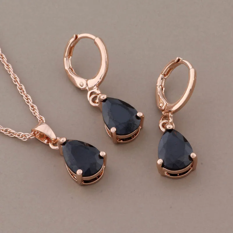 Luxury Drop Earrings And Pendant Sets 585 Rose Gold Color Natural Zircon Trendy Women Wedding Jewelry Set
