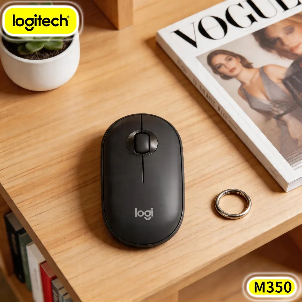Logitech M350 Ergonomic Quiet Mouse - Smooth Organic Shape, Dual Connectivity, 1000 DPI, 10M Range, All Devices Fit