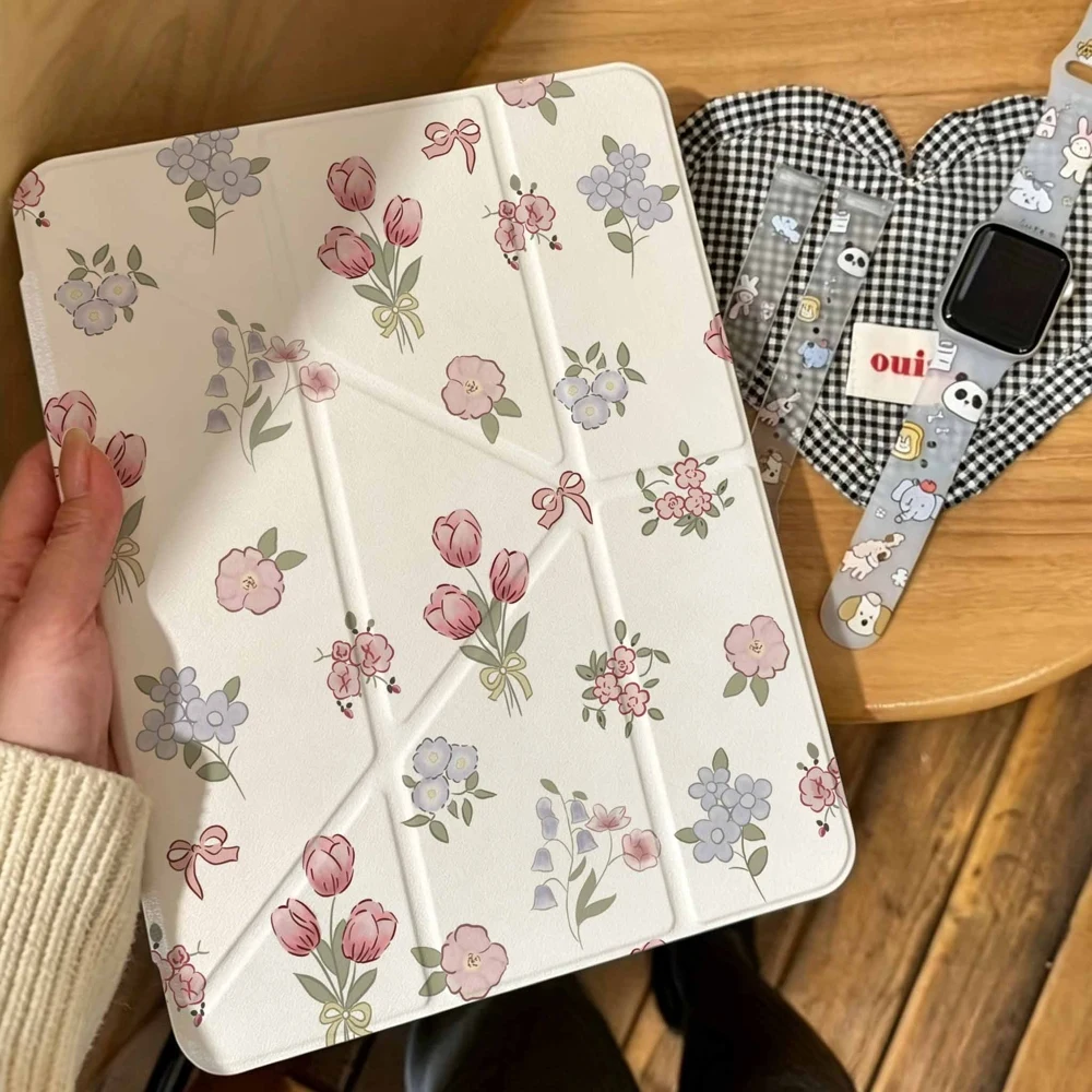 Pastel Tulip Bouquet For Samsung Galaxy Tab A8 A9 A11 S6 S7 S8 S9 S10 FE Plus Lite Protective With Pen Slot Tablet Case