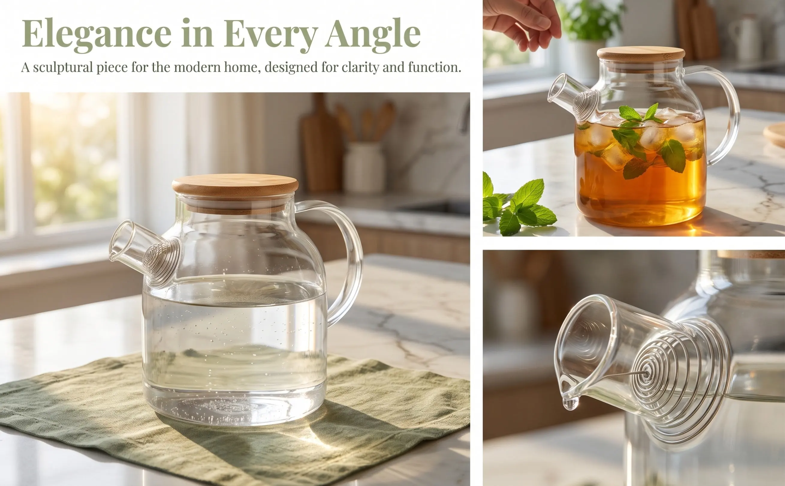 1Pcs 1.6L Thickened Heat-Resistant Glass Juice Pot Cold Hot Beverage Kettle Food-Safe Leakproof Long Spout Filtered Water Tea