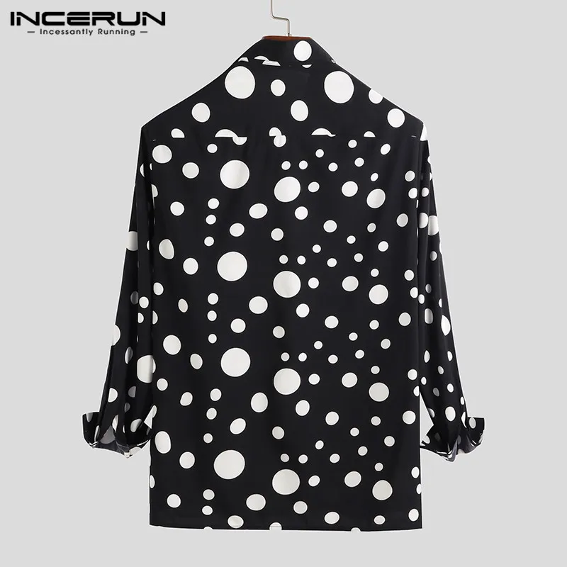 INCERUN Men\'s Shirt Polka Dot Print Lapel Long Sleeve Casual Men Clothing Streetwear 2024 Spring Fashion Leisure Camisas S-5XL