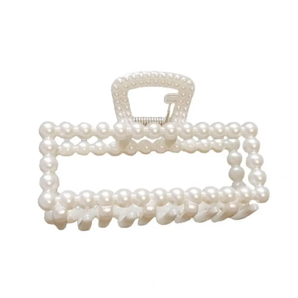 Trendy Hair Claw Solid Color Strong Hold Imitation Pearl Faux Pearl Large Jaw Clip  Hair Clamp Keeping Hair Tidy