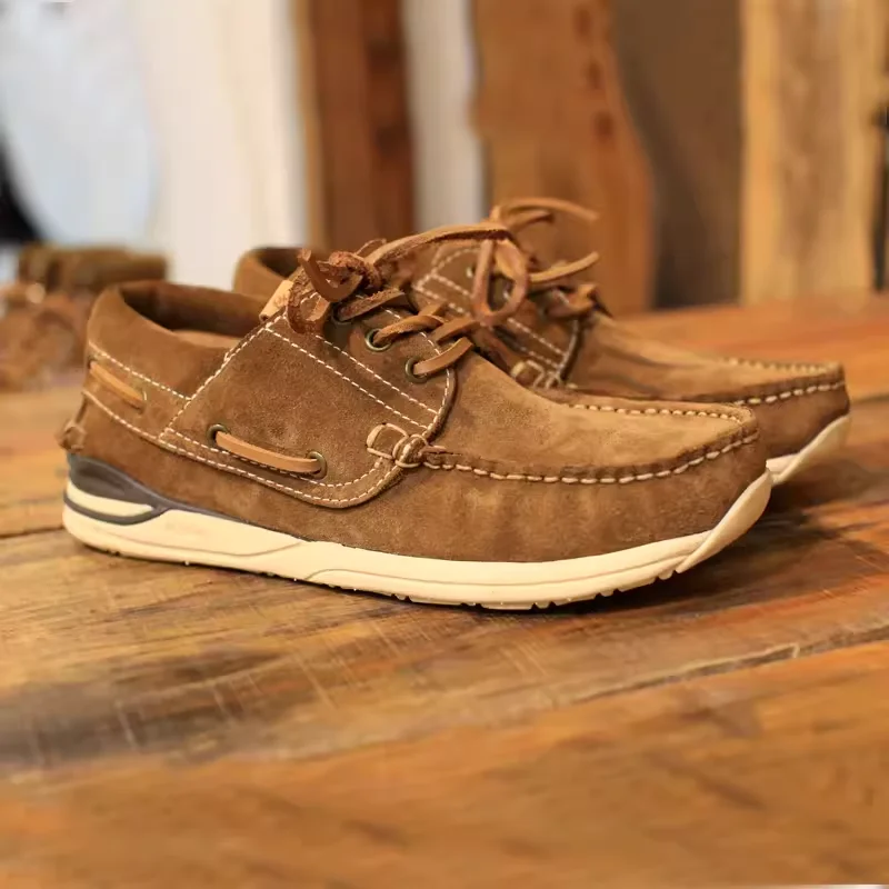 

VISVIM casual suede and cowhide beanie shoes cork sweat-absorbent and breathable sailing shoes