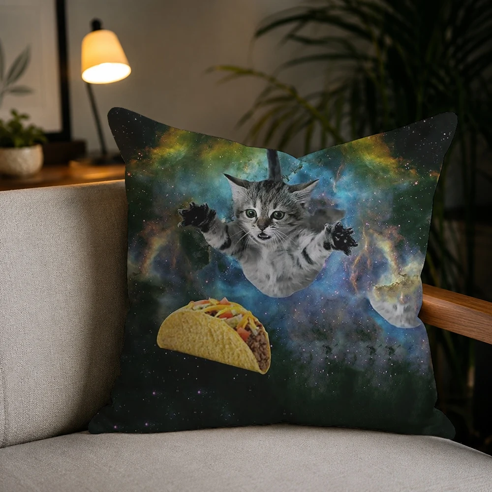 Cosmic Cat Chase MemePillow Case Plush Pillow Cases Home Decoration Pillow Cover for Sofa Bed Chair Living Room