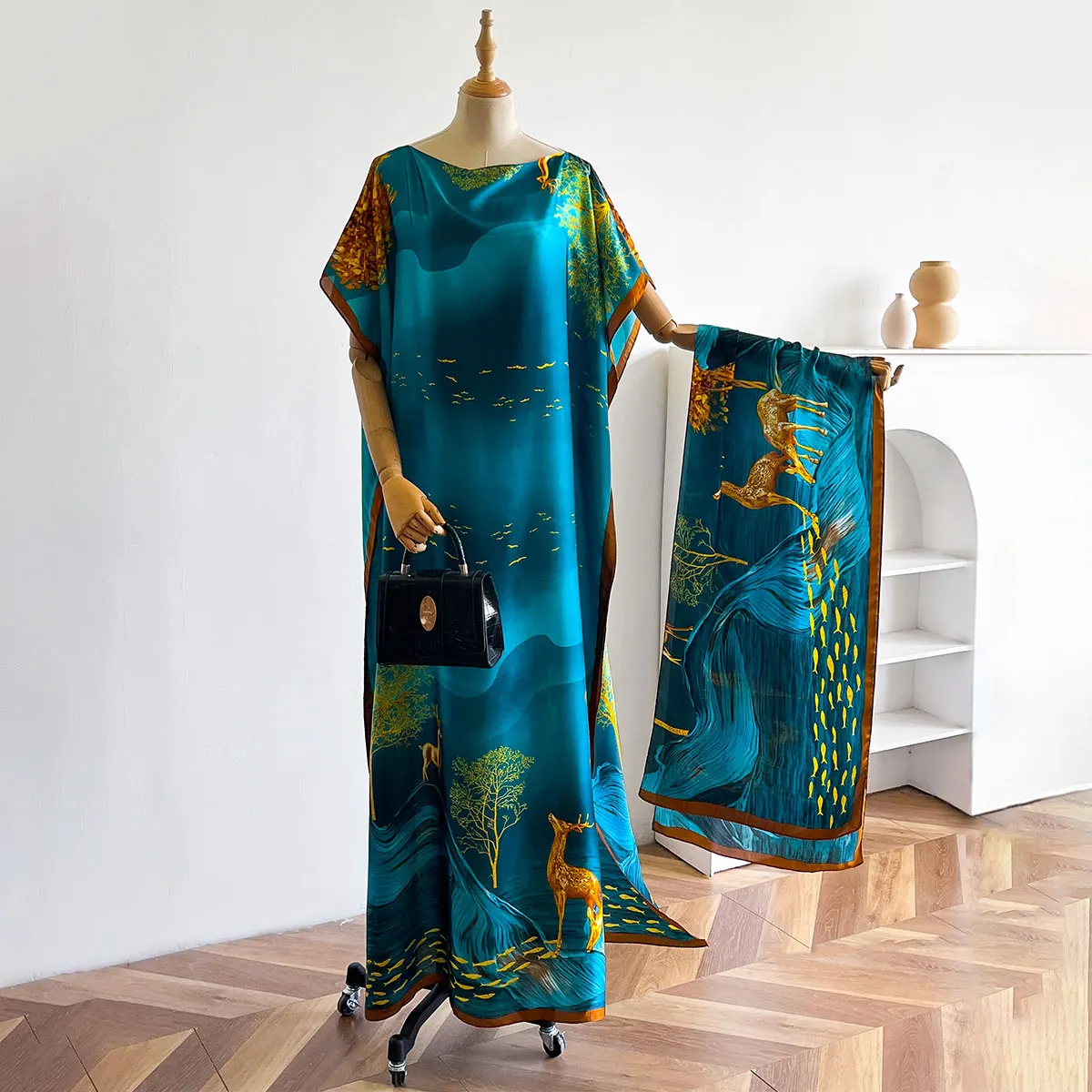 Chal Largo para Mujer, Diseño MUMU, Estilo Dubái, Seda Suave, Accesorio para Vestido de Fiesta de Playa de Verano, Corte Holgado, Abaya Africana MOOMOO