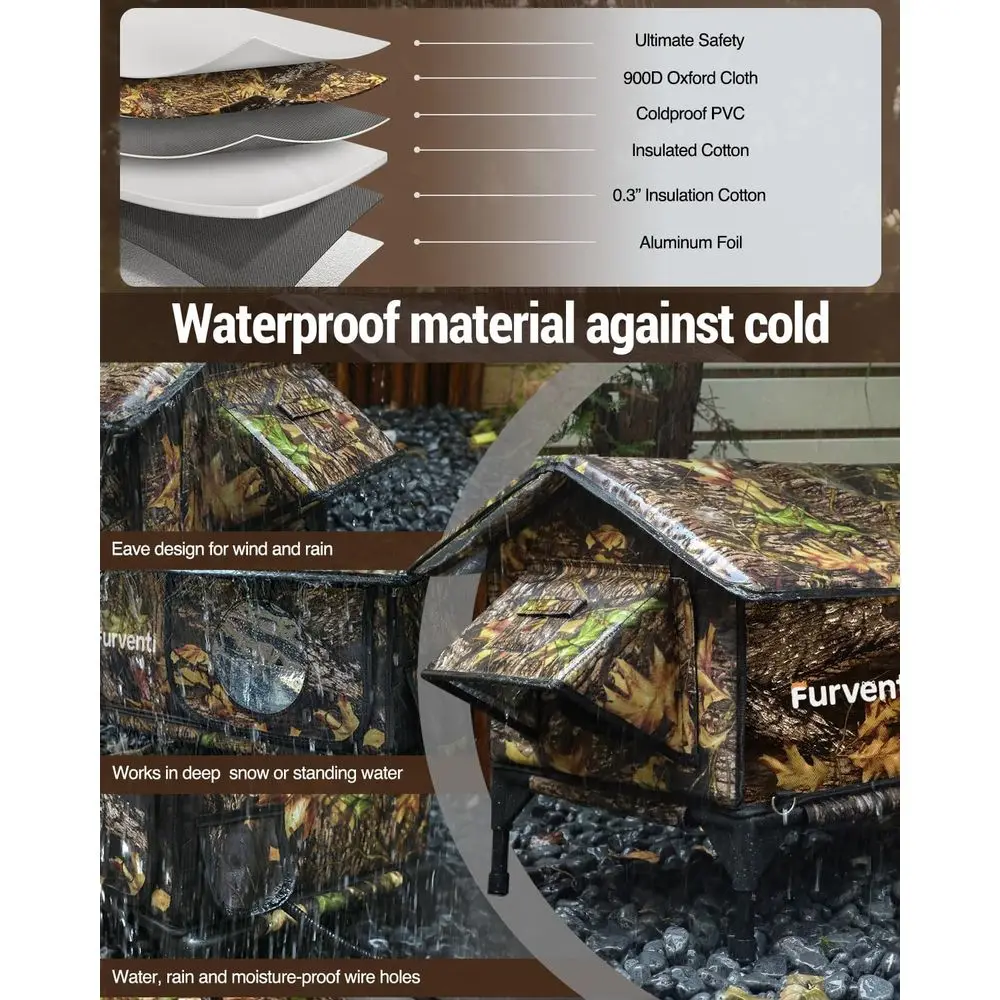 مأوى للقطط في الهواء الطلق معزول مقاوم للعوامل الجوية مع تصميم مرتفع وباب هروب للقطط الحلقية