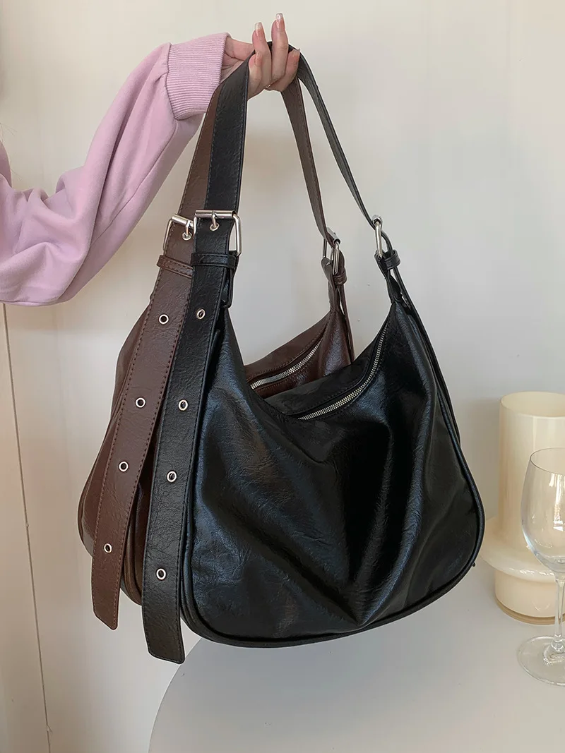 Women Solid Color Shoulder Crossbody Bags High Quality PU Leather Tote Handbag Female Casual Travel Large Capacity Messenger Bag