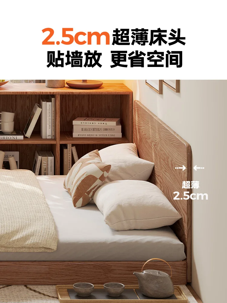 Japanese-style floor bed, solid wood directly on the ground, loft bed, thin bedside space-saving log tatami