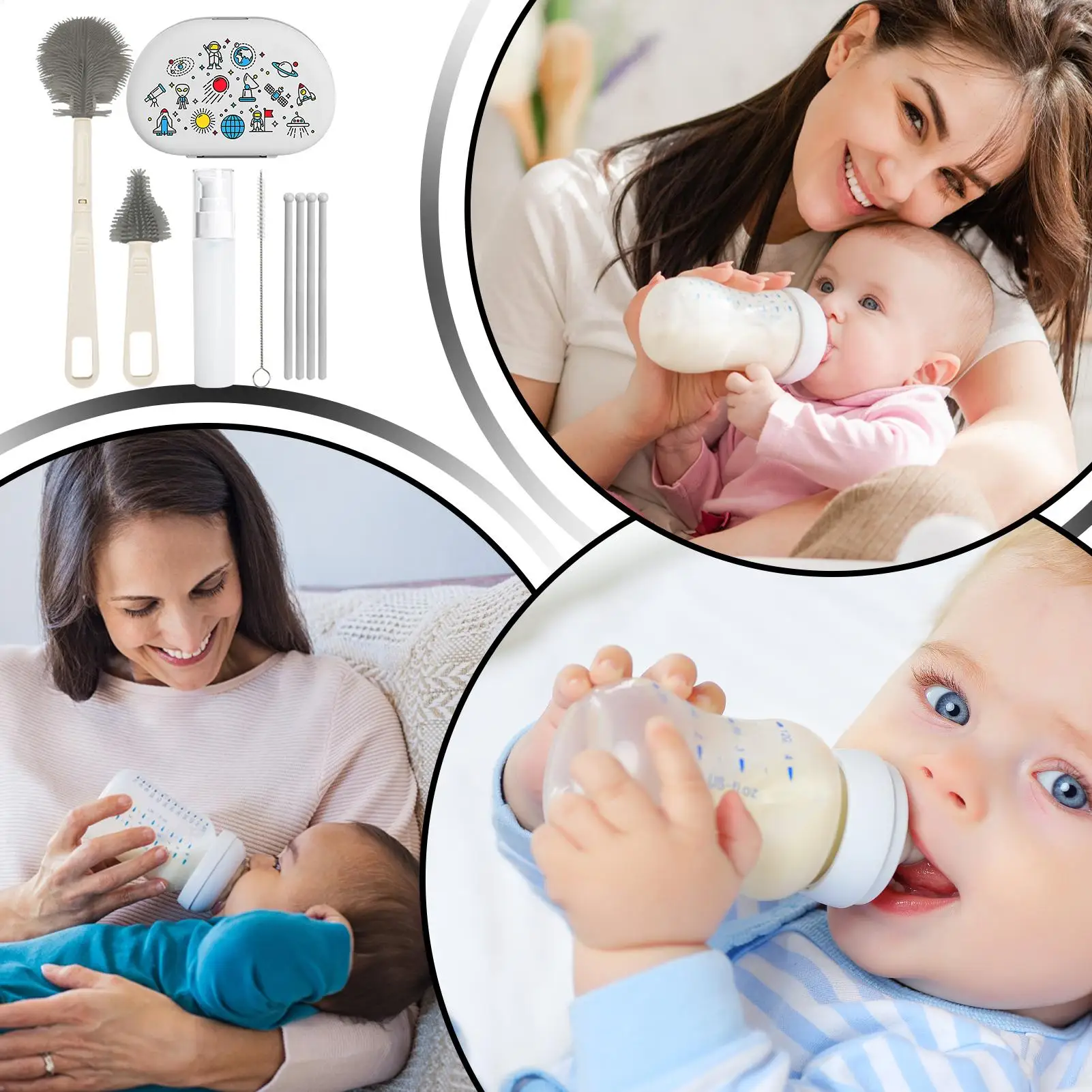 

Bottle Brush Kit With Drying Rack Cups Cleaning Tools Water Bottle Cleaner Brush For Lids Straws Nipple Breast Pumps Breast Milk