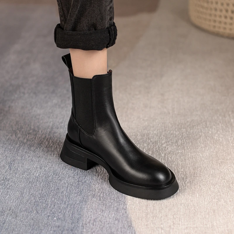 2022 autumn winter Women ankle boots natural leather 22-25cm Cowhide upper full leather chelsea boots British style short boots