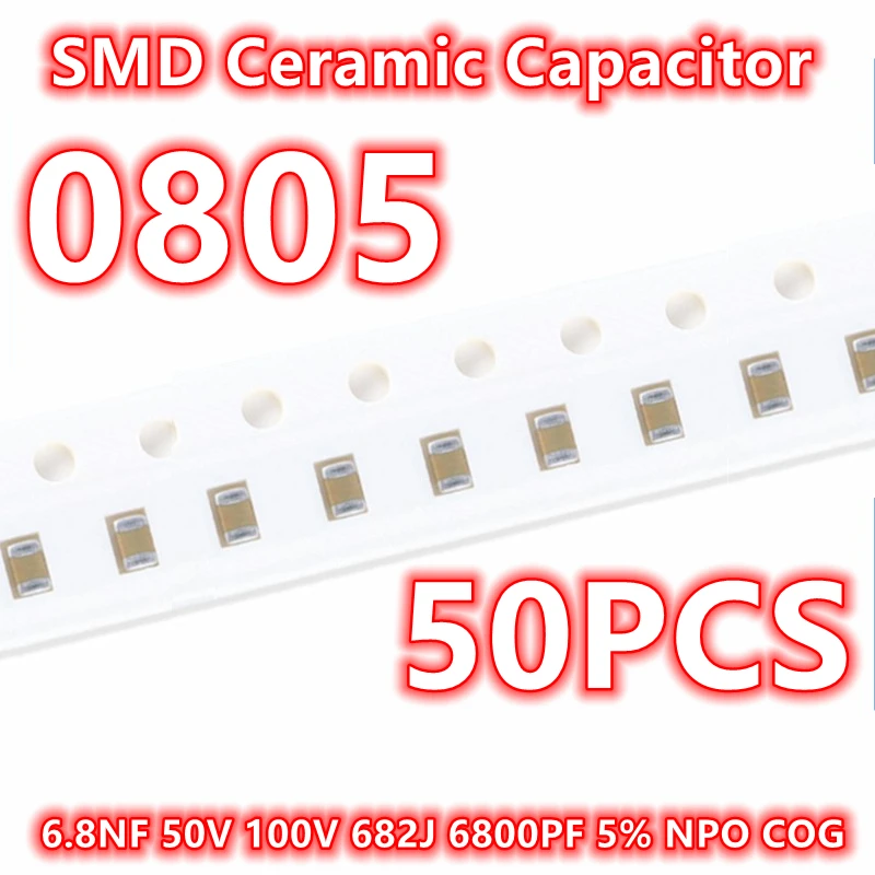 (50pcs) Original 0805 6.8NF 50V 100V 682J 6800PF 5% NPO COG SMD Ceramic Capacitor IC 2012