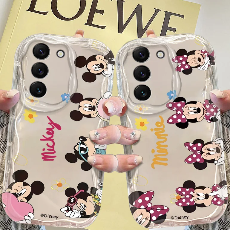 Mickey and Minne Cream Phone Case For Samsung S 24 23 22 21 20 Ultra Plus FE M 54 40 22 11 10 2 S Funda Shell Soft Cover Capa