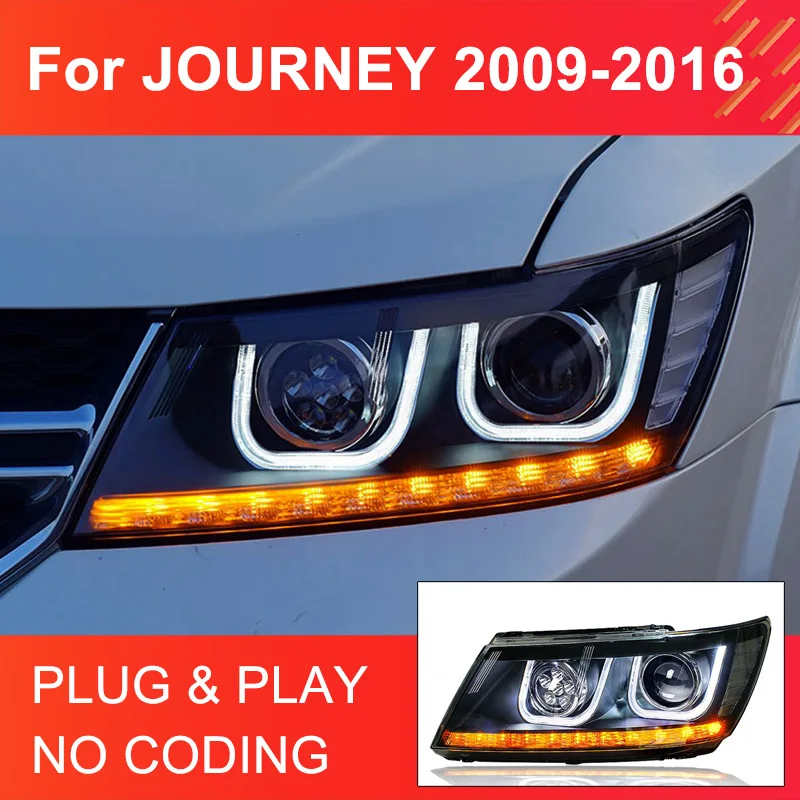 1 paio di fari a LED per fari Dodge Journey 2009-2016 con LED DRL che girano le lampade frontali dell\'obiettivo del proiettore