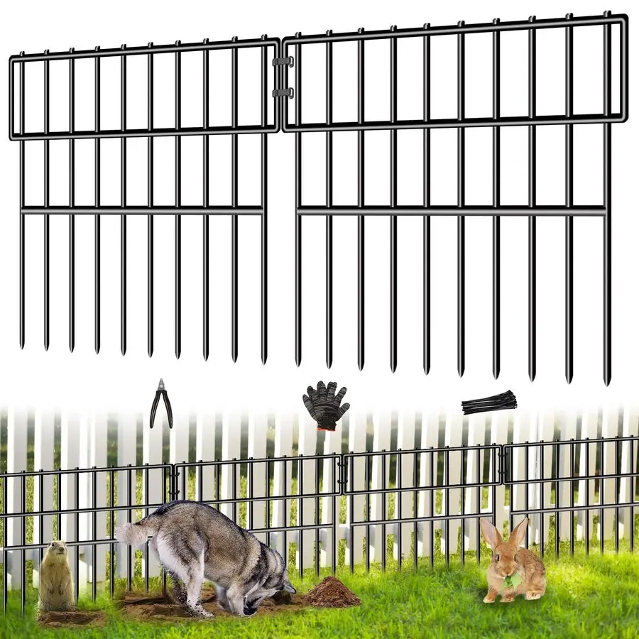 

X 13inH Animal Barrier Fence, 28 Panels No Dig Fence for Dogs, 1.52IN Gap Anti Digging Dog Barrier, Rustproof Metal Garden Edgin