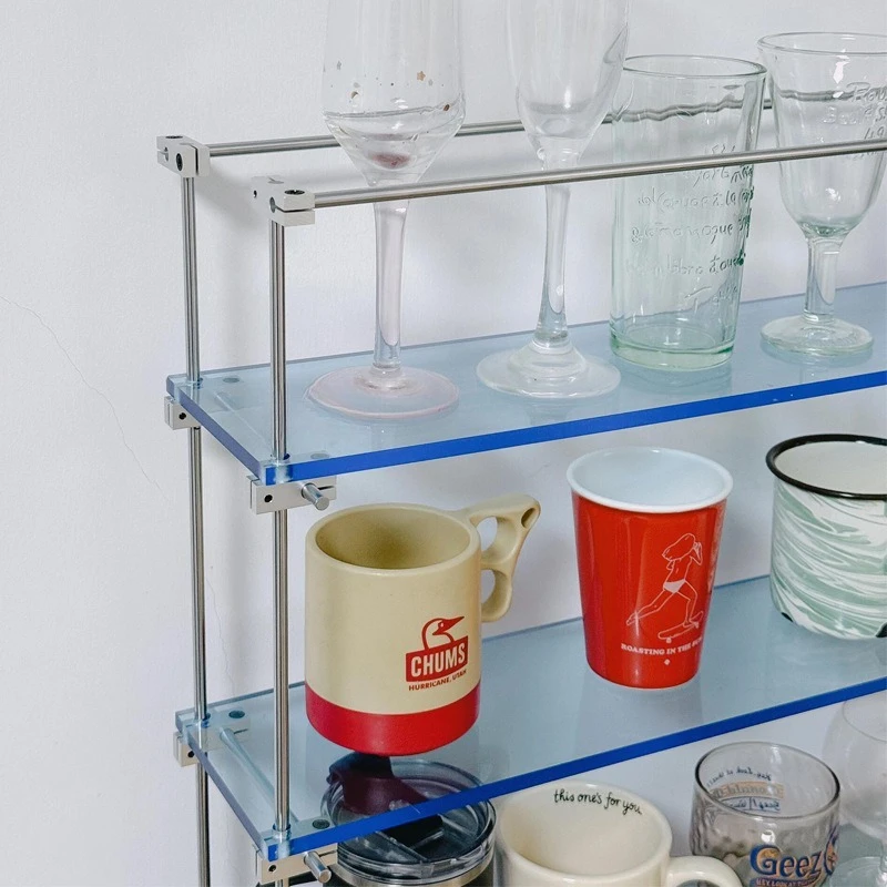 Acrylic Optical Axis Metal Glass Shelf Restaurant Coffee Cup Holder Display Stand