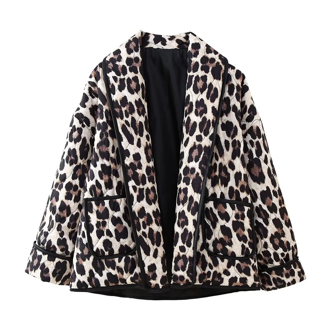 Women\'s Long Sleeved Cardigan Top Cotton Jacket Leopard Print Print Pocket Decoration Fashionable and Casual Versatile New