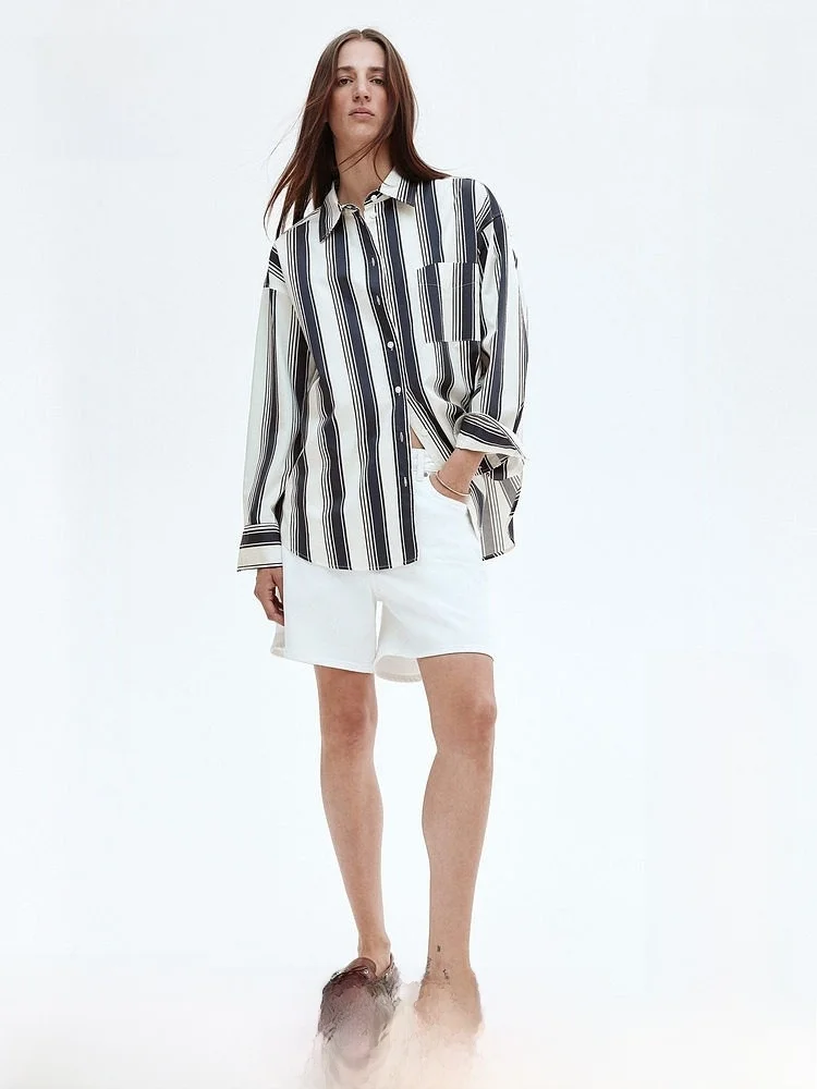 

Женская рубашка H&M: летняя модная мягкая свободная шелковая рубашка с длинным рукавом, элегантная, качественная, 100% хлопок, стандартная длина