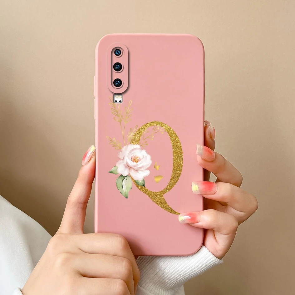 حافظة سيليكون سائلة لهاتف هواوي p30 pro lite p30 pro ، غطاء خلفي بحروف من a إلى z ، حافظة لينة لواقي شاشة الهاتف