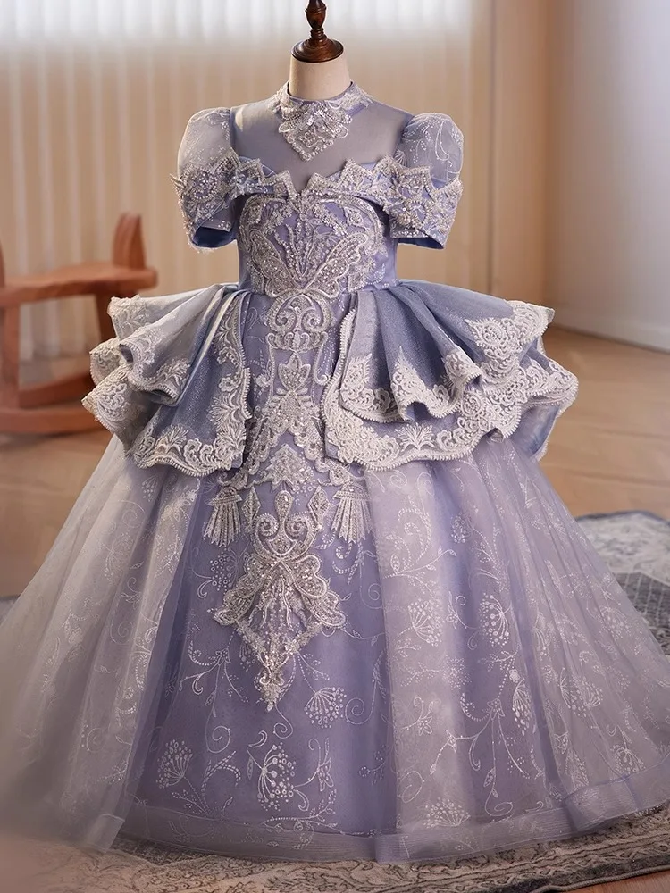 Vestido de baile personalizado para bebês, vestidos de flores para meninas, apliques de princesa, vestidos de festa de aniversário para crianças