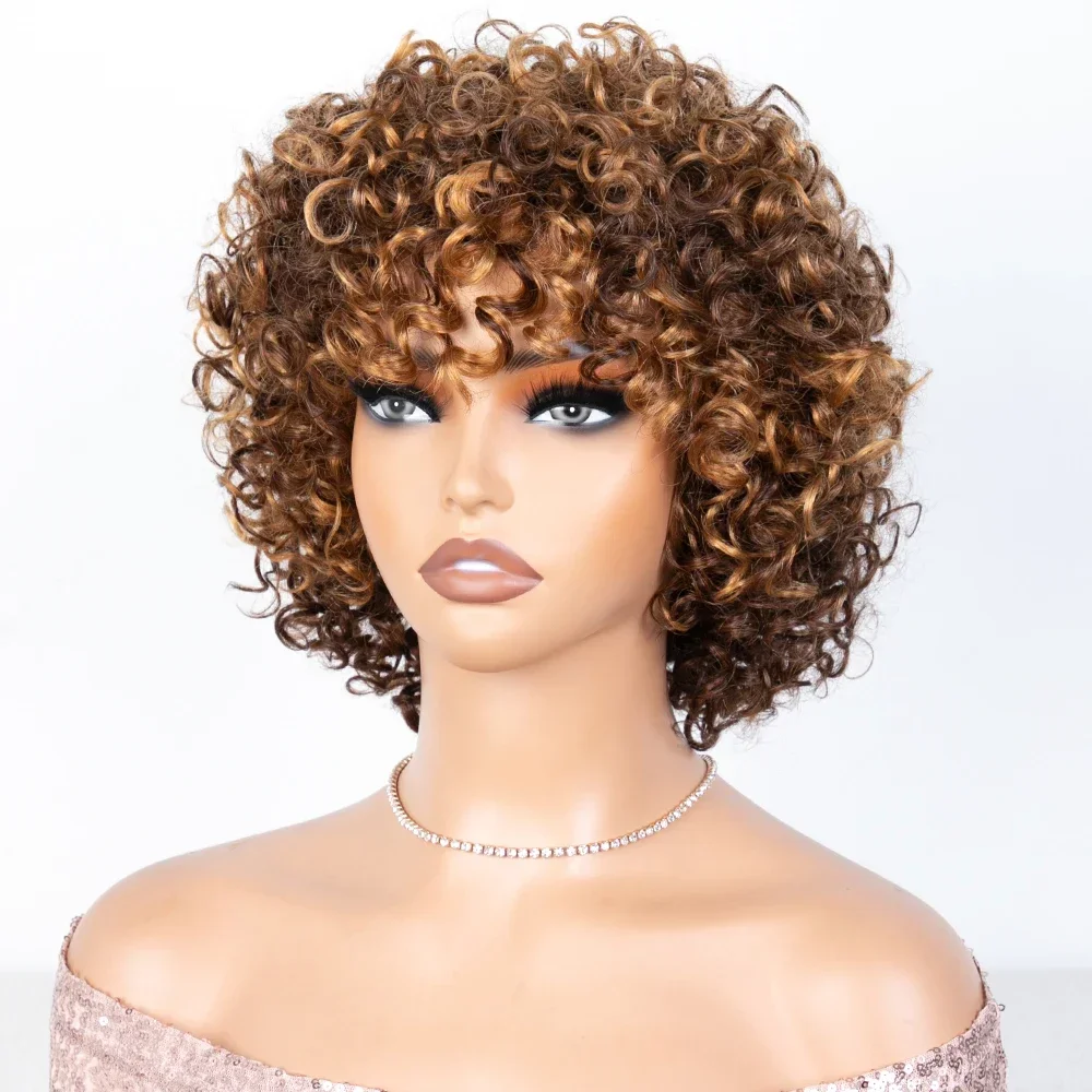 

Short Pixie Bob Cut Human Hair Wigs with Bangs Jerry Curly Full Machine Made Wig Short Human Hair Wigs for Black Women