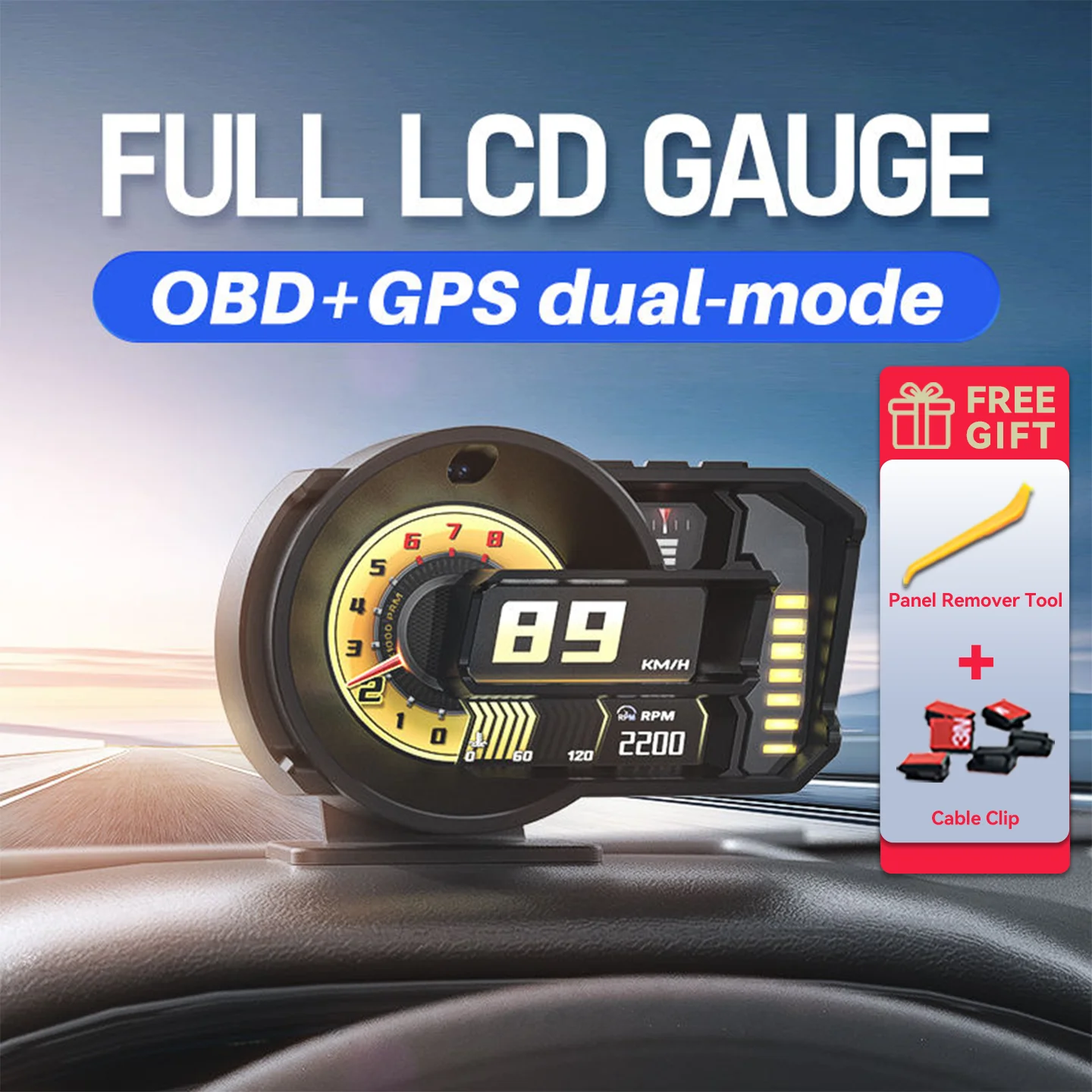 OBD2+GPS HUD Head Up Display Gesture Recognition RGB Ambient Light Multi-function Speedometer Speed Fuel Water Temp RPM Alarm