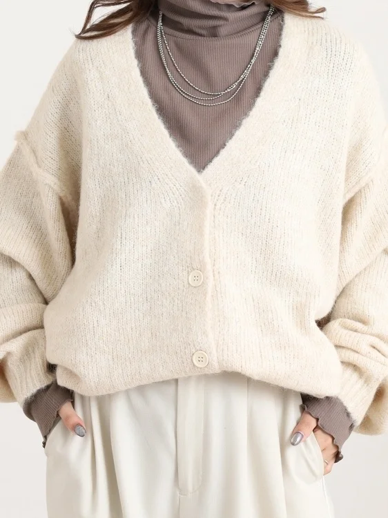 

Autumn Winter Soft Comfortable V-ne Simple Slimming Fluffy Knitted Open Cardigan Women's Outerwear Warmth Heating Long Sve