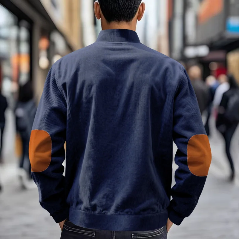 Herren Stehkragen Cordjacke, Farbblock-Design, Reißverschluss-Mantel, Retro, Locker Geschnitten, Lässig, Langarm, Herbst-Winter, Alltag, Streetwear – Detail 17