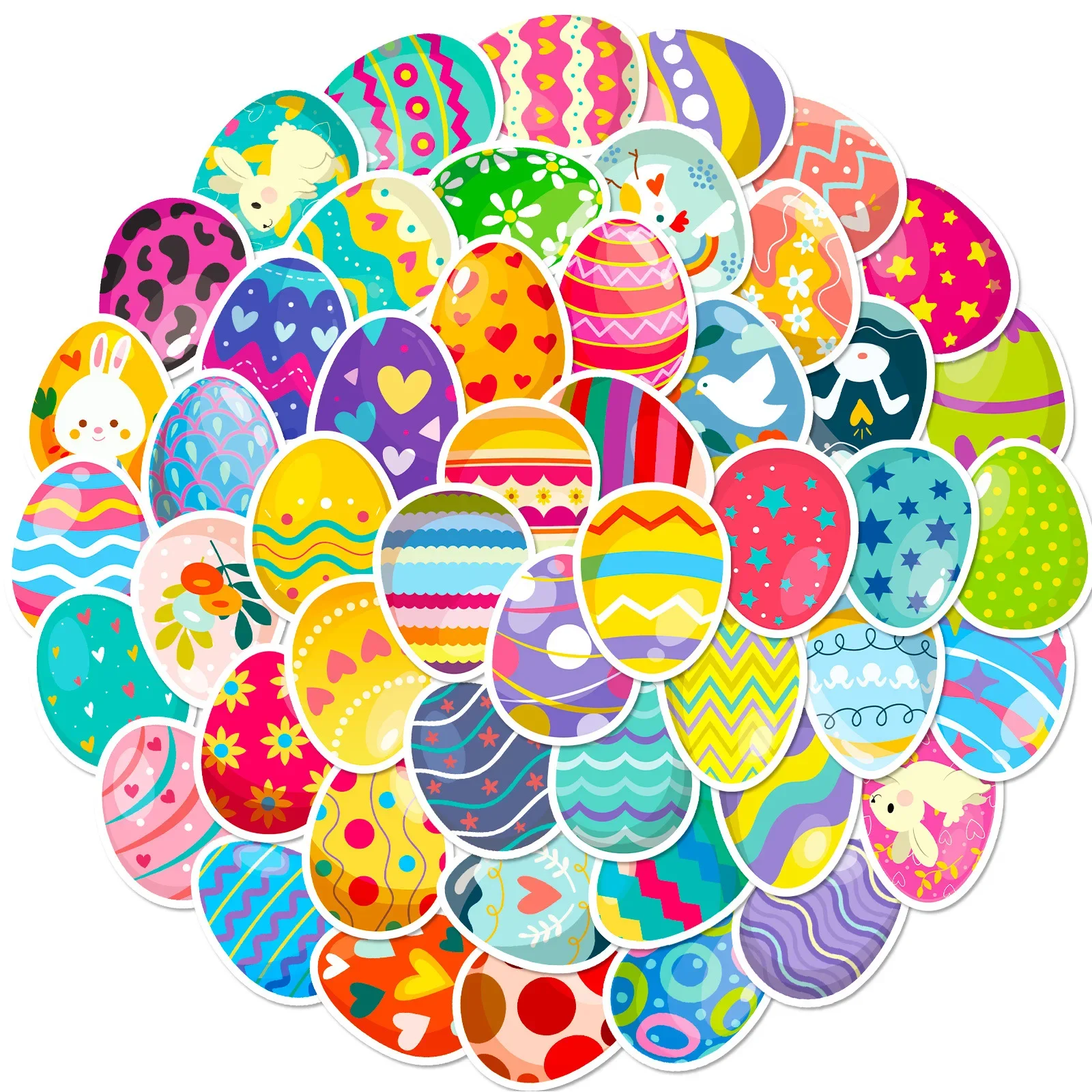 50pcs Easter Eggs Stickers for Water Bottle Notebook Laptop Kids Party Home Classroom Decoration Cute Bunny Sticker Sheet