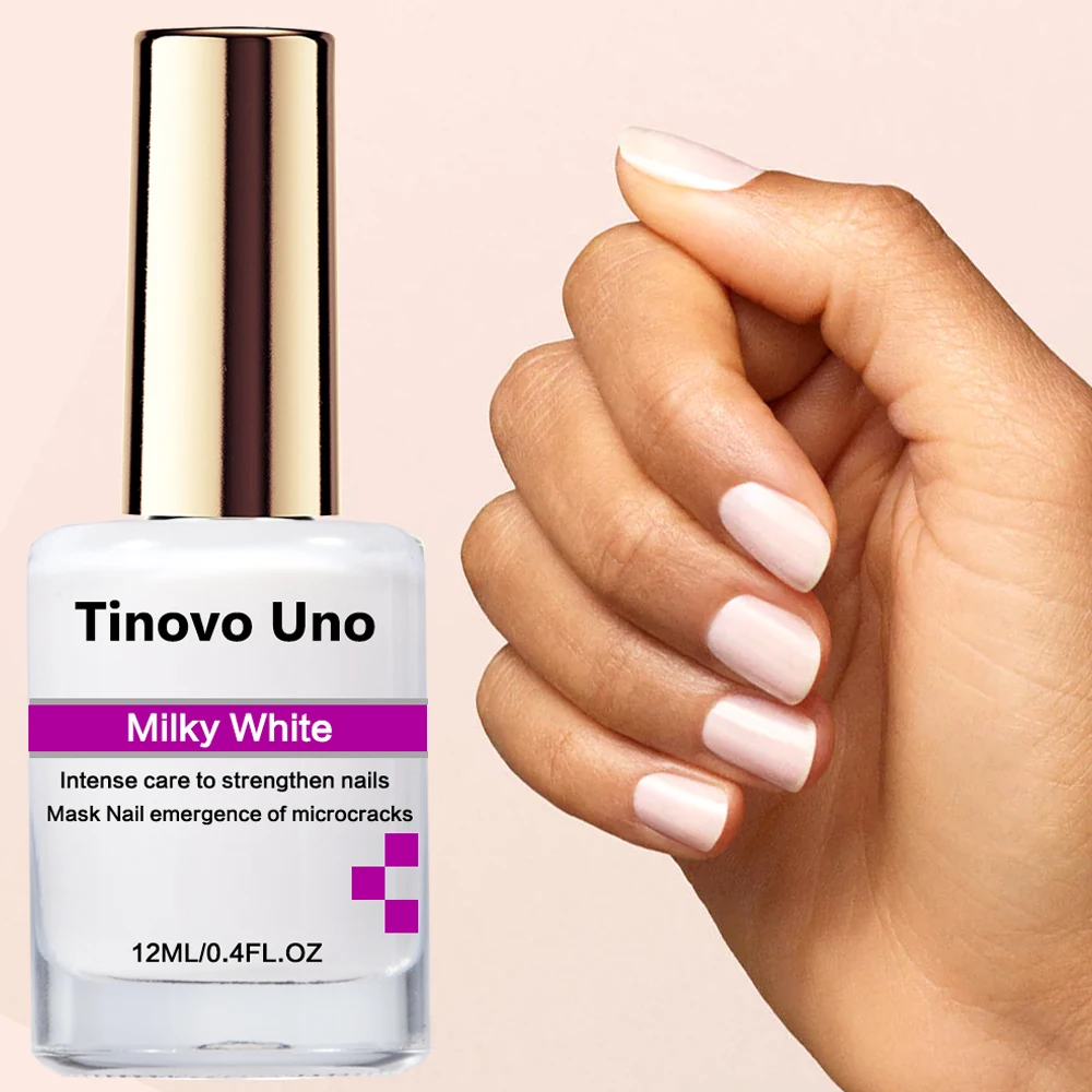 Tinovo Uno Milky White Nail Strengthener Natural Dry Nail Hardener Pink Strong Manicure Repair Nails Base Oil Top Finish Care