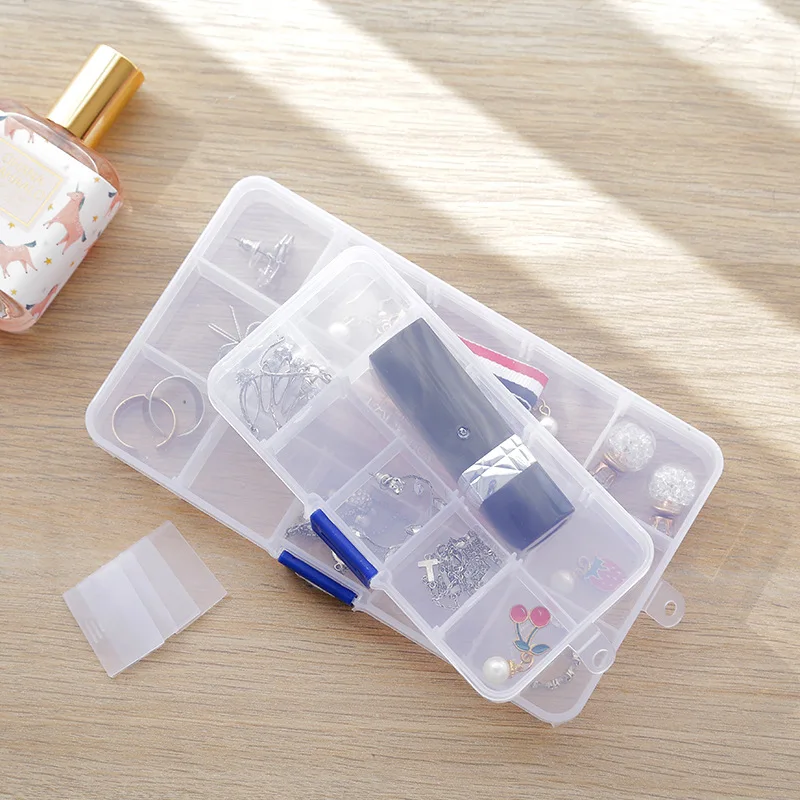 Simple single-layer household large capacity transparent jewelry box multi-compartment pill box storage box